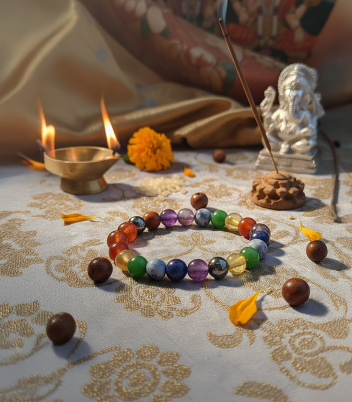 7 chakra healing bracelet made with natural crystal gemstones