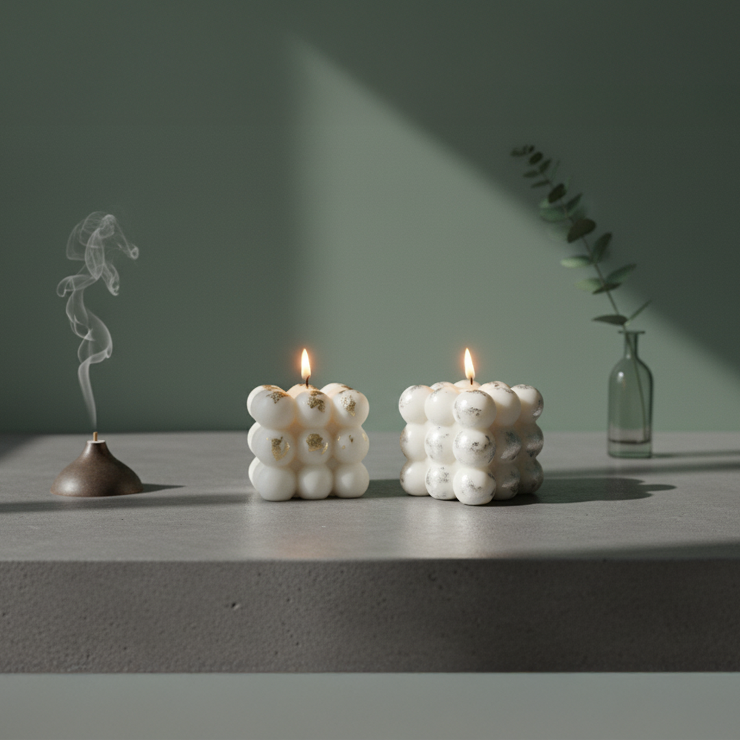 Bubble cube candle side angle decorative design
