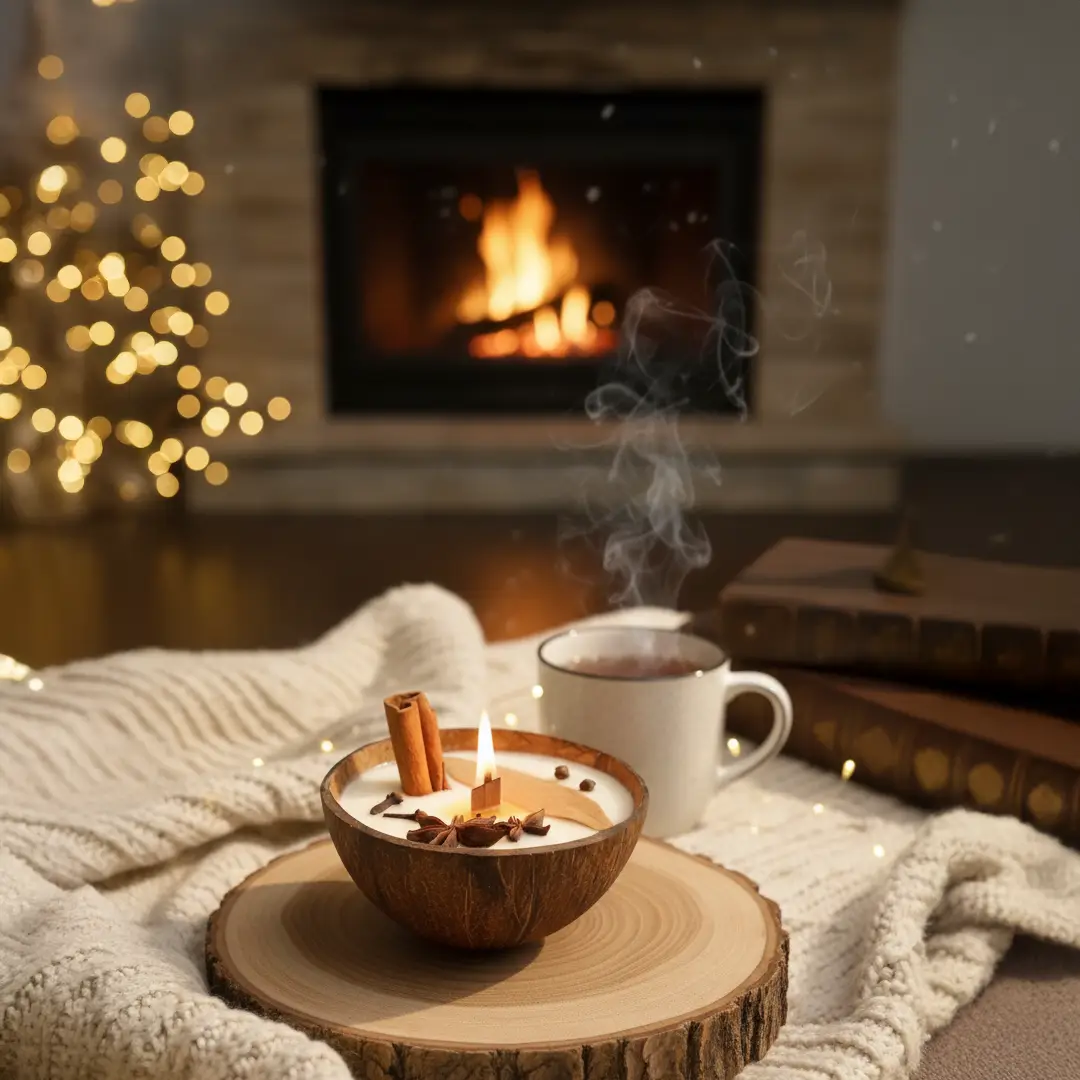 Eco-friendly coconut shell candle for home décor