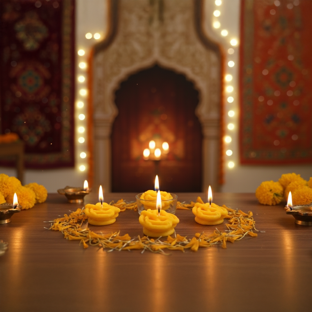 yellow jalebi shaped candle close-up design