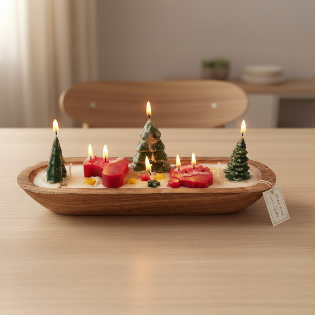 Decorative wooden boat candle suitable for gifting and home décor