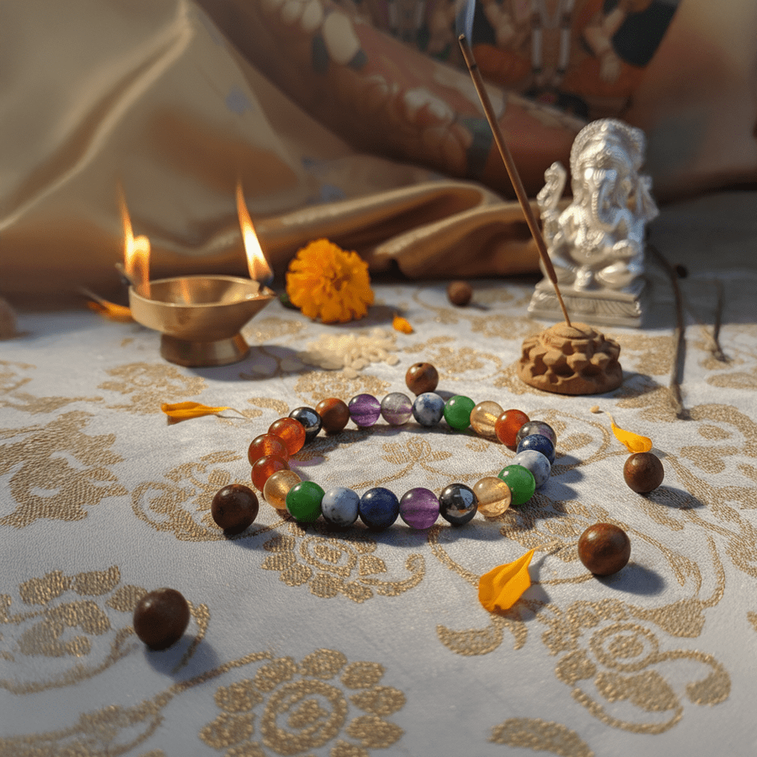 7 chakra healing bracelet made with natural crystal gemstones