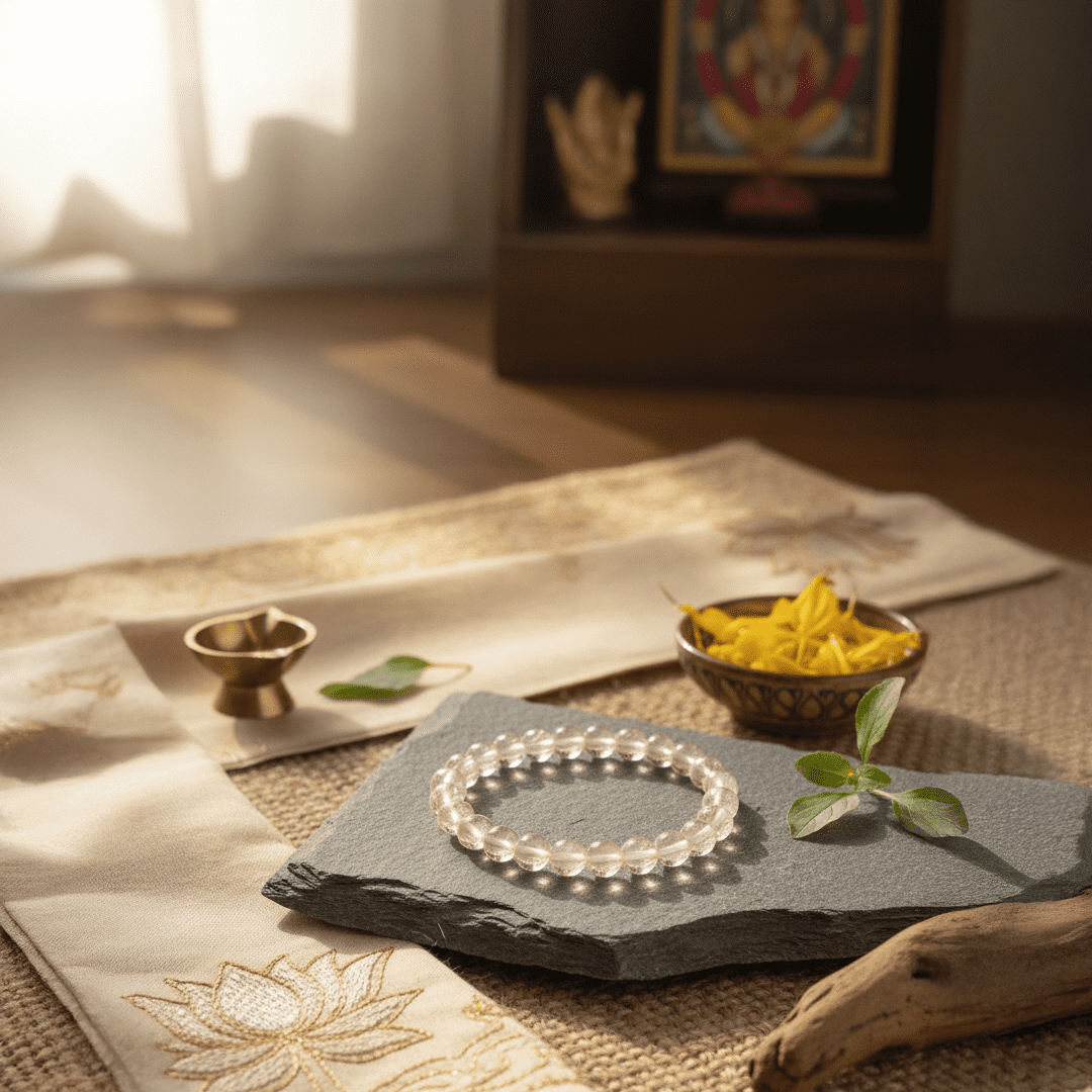 Unisex clear quartz crystal bracelet for daily spiritual wear