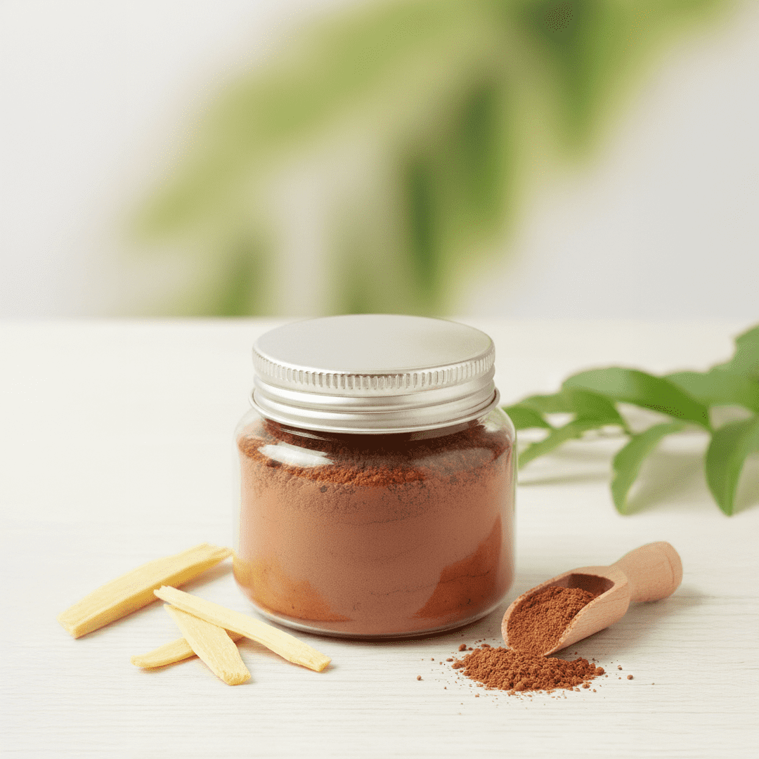 Red sandalwood powder close-up texture for skincare and ayurvedic use